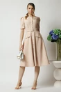 Rochie DY Fashion bej de zi cu nasturi si curea in talie