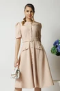 Rochie DY Fashion bej de zi cu nasturi si curea in talie