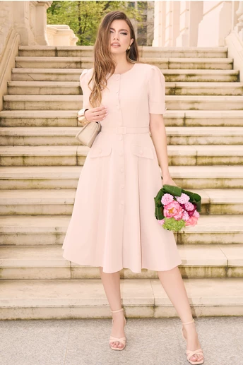 Rochie DY Fashion bej de zi cu nasturi si curea in talie