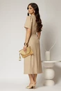 Rochie DY Fashion bej de zi de vara cu maneci scurte si nasturi la bust, 2, dyfashion.ro