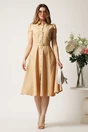 Rochie DY Fashion bej in clos cu nasturi si curea in talie, 3, dyfashion.ro