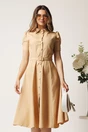 Rochie DY Fashion bej in clos cu nasturi si curea in talie, 1, dyfashion.ro