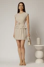 Rochie DY Fashion bej scurta cu peplum si curea in talie, 3, dyfashion.ro