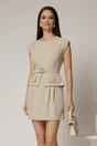 Rochie DY Fashion bej scurta cu peplum si curea in talie, 1, dyfashion.ro