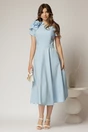 Rochie DY Fashion bleu clos cu trandafir la umar si cordon detasabil, 3, dyfashion.ro