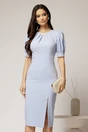 Rochie DY Fashion bleu conica cu maneci bufante scurte si detaliu la decolteu, 1, dyfashion.ro