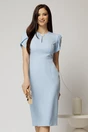 Rochie DY Fashion bleu conica cu maneci scurte lalea si accesoriu la decolteu, 1, dyfashion.ro