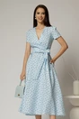 Rochie DY Fashion bleu cu buline cu decolteu petrecut si cordon in talie, 1, dyfashion.ro
