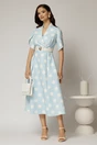 Rochie DY Fashion bleu cu buline cu decolteu si maneci petrecute, 3, dyfashion.ro