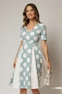 Rochie DY Fashion bleu cu buline mari si pliuri ample in contrast, 1, dyfashion.ro