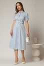 Rochie DY Fashion bleu cu buline tip camasa si curea in talie, 3, dyfashion.ro