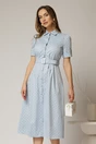 Rochie DY Fashion bleu cu buline tip camasa si curea in talie, 1, dyfashion.ro