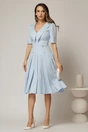 Rochie DY Fashion bleu cu decolteu cu guler ascutit si fusta plisata, 3, dyfashion.ro