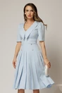 Rochie DY Fashion bleu cu decolteu cu guler ascutit si fusta plisata, 1, dyfashion.ro