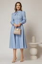 Rochie DY Fashion bleu din poplin cu guler dublu si curea in talie, 3, dyfashion.ro