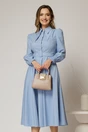 Rochie DY Fashion bleu din poplin cu guler dublu si curea in talie, 1, dyfashion.ro