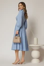 Rochie DY Fashion bleu din poplin cu guler dublu si curea in talie, 2, dyfashion.ro