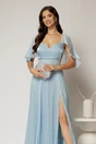 Rochie DY Fashion bleu lunga de seara cu aplicatii de perle pe talie, 3, dyfashion.ro