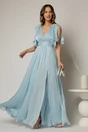 Rochie DY Fashion bleu lunga de seara cu decolteu adanc si funde ample, 1, dyfashion.ro
