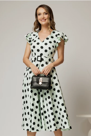 Rochie DY Fashion bleu menta cu buline si curea in talie