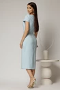 Rochie DY Fashion bleu midi conica cu crepeu si trandafir maxi la decolteu, 2, dyfashion.ro