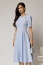 Rochie DY Fashion bleu midi cu pliuri pe fusta si design cu detaliu la bust, 1, dyfashion.ro