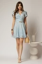 Rochie DY Fashion bleu scurta cu broderii florale si decolteu petrecut, 3, dyfashion.ro
