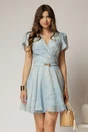 Rochie DY Fashion bleu scurta cu broderii florale si decolteu petrecut, 1, dyfashion.ro