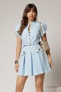 Rochie DY Fashion bleu scurta cu pliuri pe fusta si nasturi pe bust, 1, dyfashion.ro