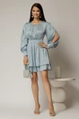 Rochie DY Fashion bleu scurta din voal cu manecile sparte si fusta suprapusa, 3, dyfashion.ro