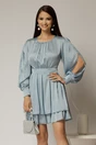 Rochie DY Fashion bleu scurta din voal cu manecile sparte si fusta suprapusa, 1, dyfashion.ro