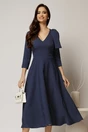 Rochie DY Fashion bleumarin cu buline albe si funda pe umar, 1, dyfashion.ro