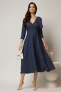 Rochie DY Fashion bleumarin cu buline albe si funda pe umar, 3, dyfashion.ro