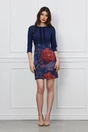 Rochie Dy Fashion bleumarin cu imprimeuri florale rosii pe fusta