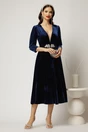 Rochie DY Fashion bleumarin din catifea cu decolteu adanc si cordon cu aplicatii, 3, dyfashion.ro