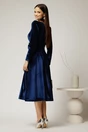 Rochie DY Fashion bleumarin din catifea cu decolteu in V si funda in talie, 2, dyfashion.ro
