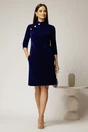 Rochie DY Fashion bleumarin din catifea fixa cu guler tunica si nasturi, 3, dyfashion.ro