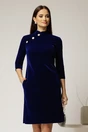 Rochie DY Fashion bleumarin din catifea fixa cu guler tunica si nasturi, 1, dyfashion.ro