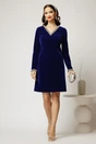 Rochie DY Fashion bleumarin din catifea fixa cu perle la decolteu si maneci, 3, dyfashion.ro