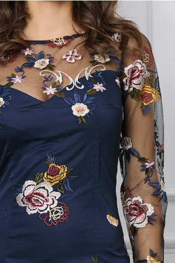 Rochie Dy Fashion bleumarin din dantela cu flori
