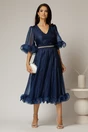 Rochie DY Fashion bleumarin din voal creponat cu volanase si decolteu in V, 3, dyfashion.ro