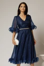 Rochie DY Fashion bleumarin din voal creponat cu volanase si decolteu in V, 1, dyfashion.ro