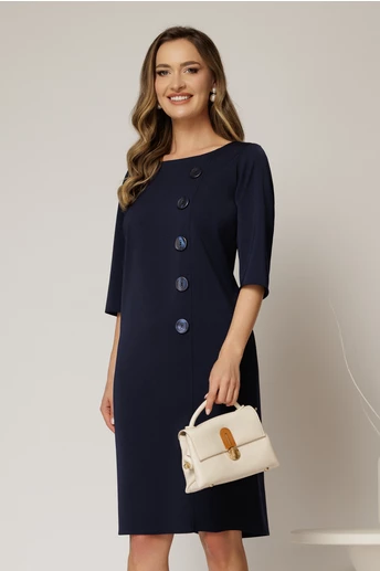 Rochie DY Fashion bleumarin midi croi drept cu nasturi