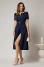 Rochie DY Fashion bleumarin midi cu detaliu talie si decupaj la decolteu, 3, dyfashion.ro
