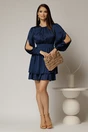 Rochie DY Fashion bleumarin scurta din voal cu manecile sparte si fusta suprapusa, 3, dyfashion.ro