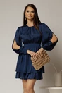 Rochie DY Fashion bleumarin scurta din voal cu manecile sparte si fusta suprapusa, 1, dyfashion.ro