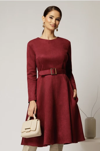 Rochie DY Fashion bordo clos din piele intoarsa si curea in talie