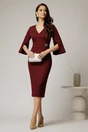 Rochie DY Fashion bordo conica cu maneci crapate si brosa detasabila, 3, dyfashion.ro