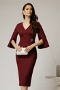 Rochie DY Fashion bordo conica cu maneci crapate si brosa detasabila, 1, dyfashion.ro
