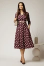 Rochie DY Fashion bordo cu buline cu decupaj si funda la decolteu, 3, dyfashion.ro